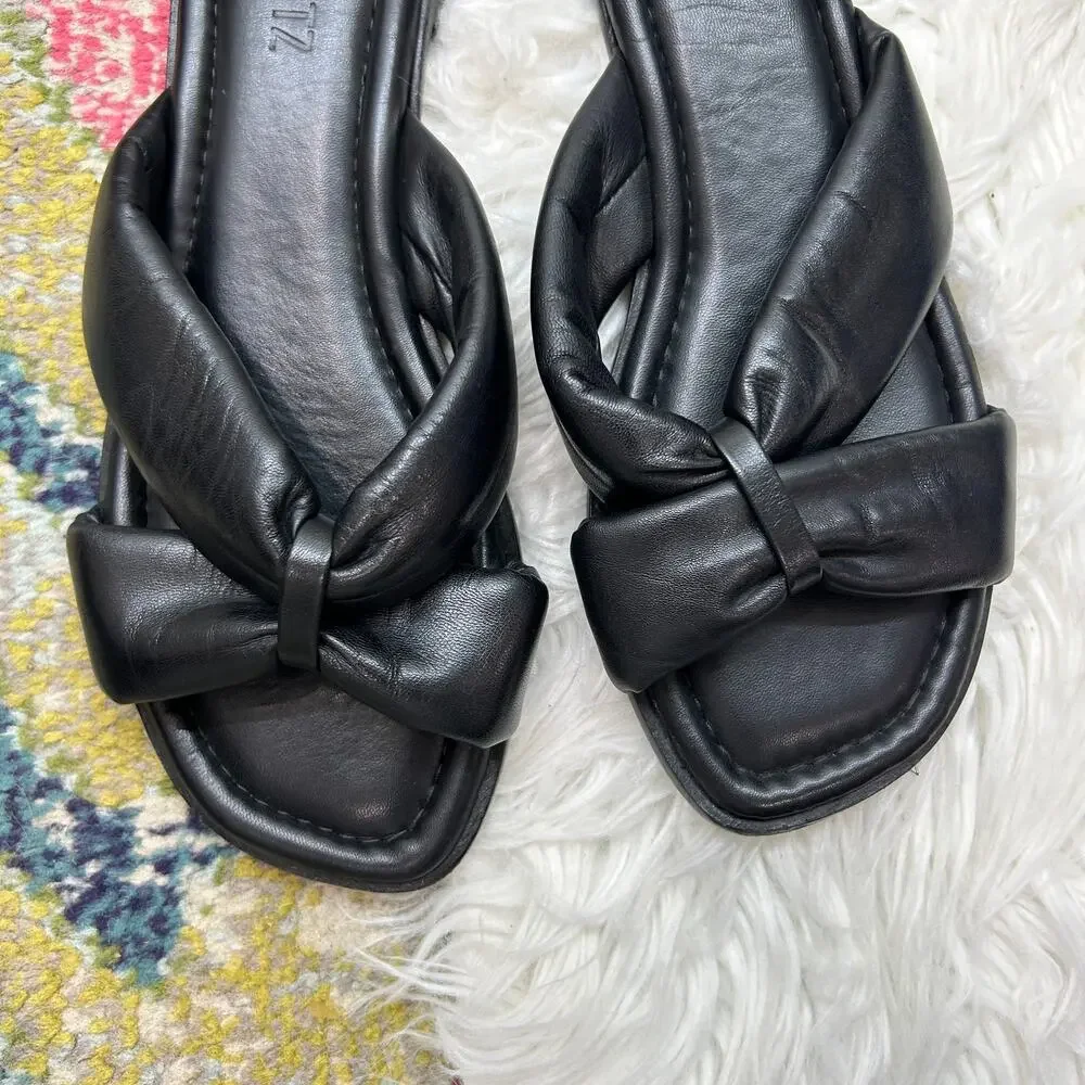 Schutz Black Fairy Slide Sandal 9 Leather Slip On Neutral Minimalist - Picture 3 of 6